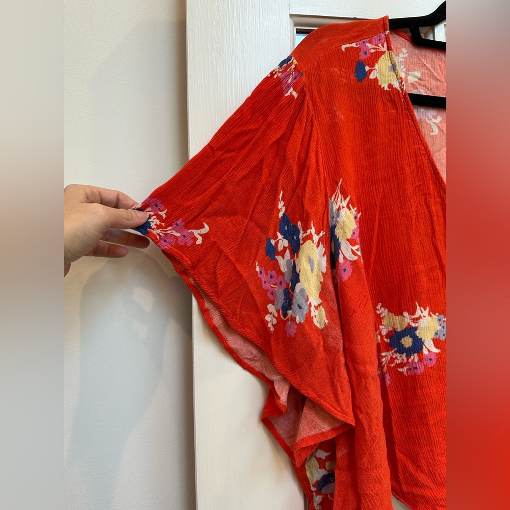 ModCloth Cropped Breezy Tendency Top Red Orange Floral Front Tie Plus Size 4X - Picture 5 of 15